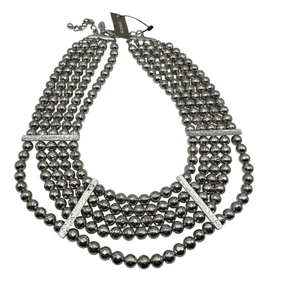 Chico's Necklace NWT Jewlery Statement 21" Adjustable Silver Tone Layered Beads - Picture 7 of 8